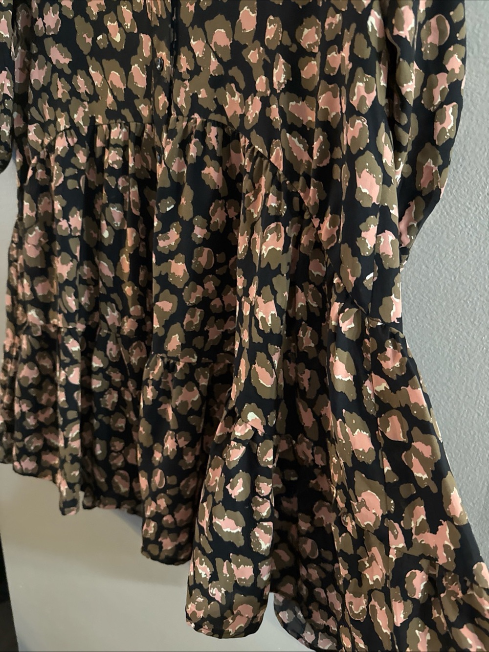 Joy Joy Black Dress with Pink and Olive Spot Floral Print L y26 - Picture 5 of 11